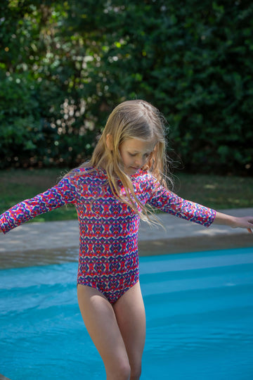 Kids Kelia Long-Sleeve Onepiece | Geo Purple