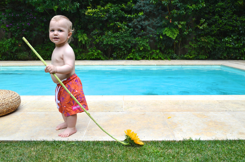 Kids Swim Shorts | Floral Orange