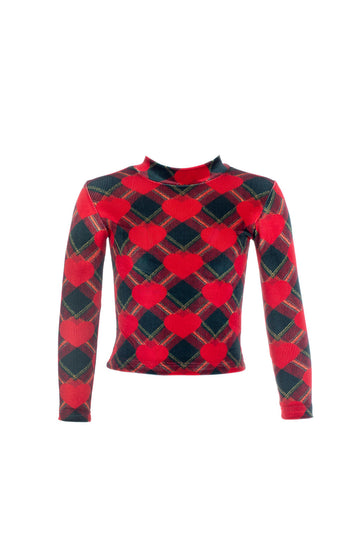 Girls Turtleneck Tartan Hearts
