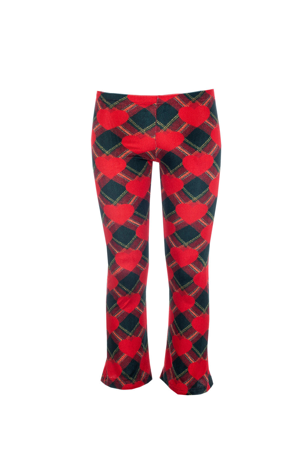 Girls Flared Leggings Tartan Hearts