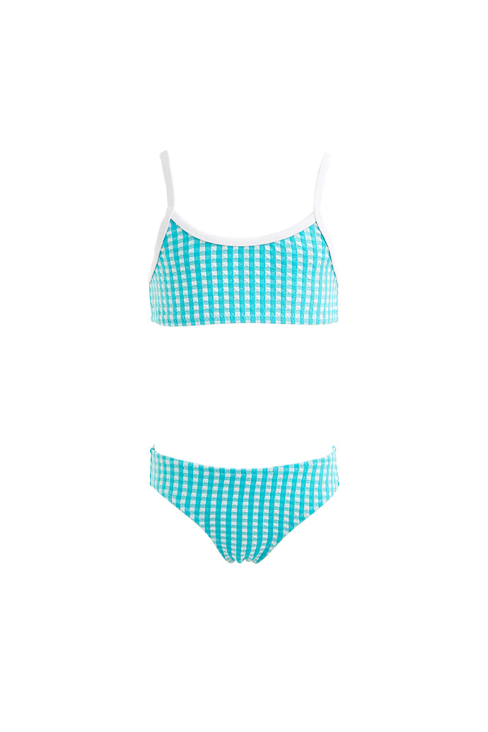 Kids Aria Bikini | Turquoise Carreaux