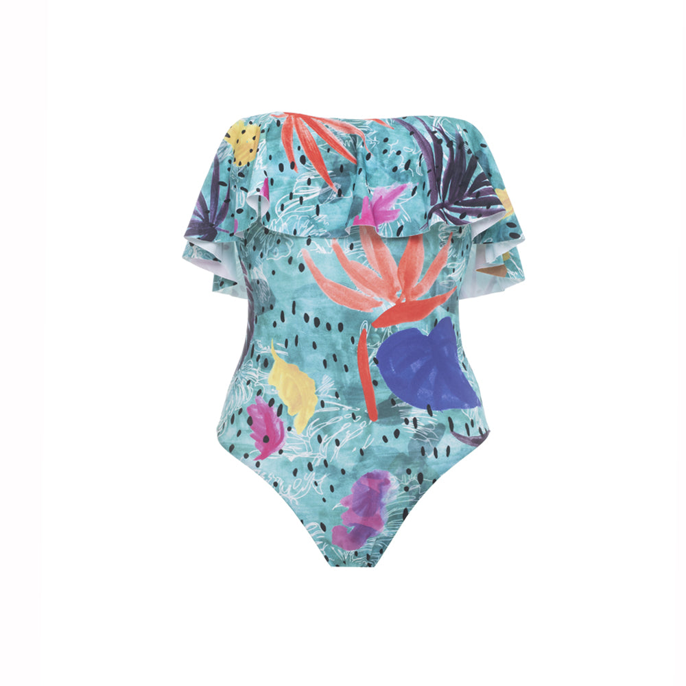 CHRISTINA ECONOMOU Cuba Ruffle Strapless  One piece