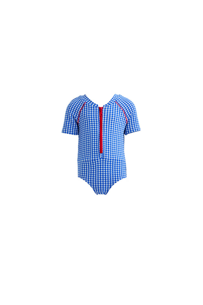 Kids Erica Short-Sleeve Zip Onepiece | Blue Carreaux