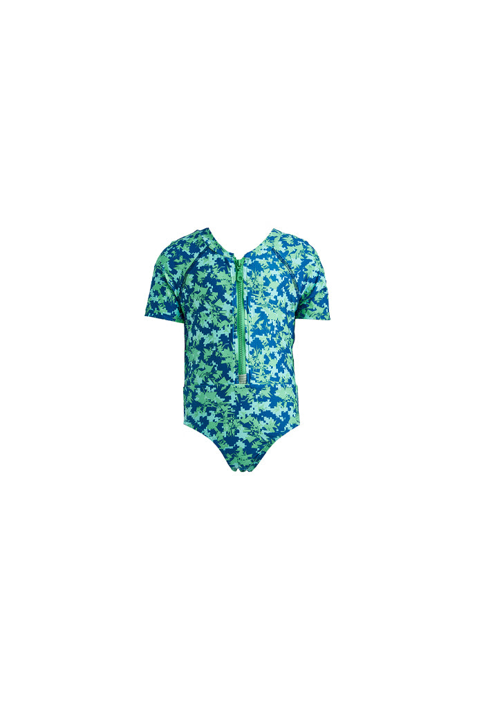 Kids Erica Short-Sleeve Zip Onepiece | Cyan