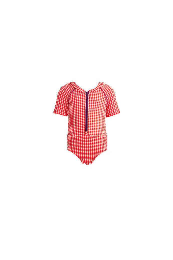Kids Erica Short-Sleeve Zip Onepiece | Orange Carreaux