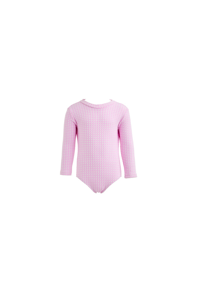 Kids Kelia Long-Sleeve Onepiece | Pink Carreaux