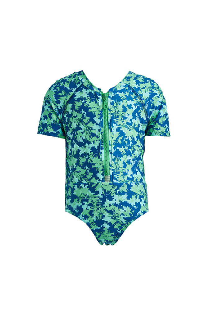 Kids Erica Short-Sleeve Zip Onepiece | Mystic Cyan