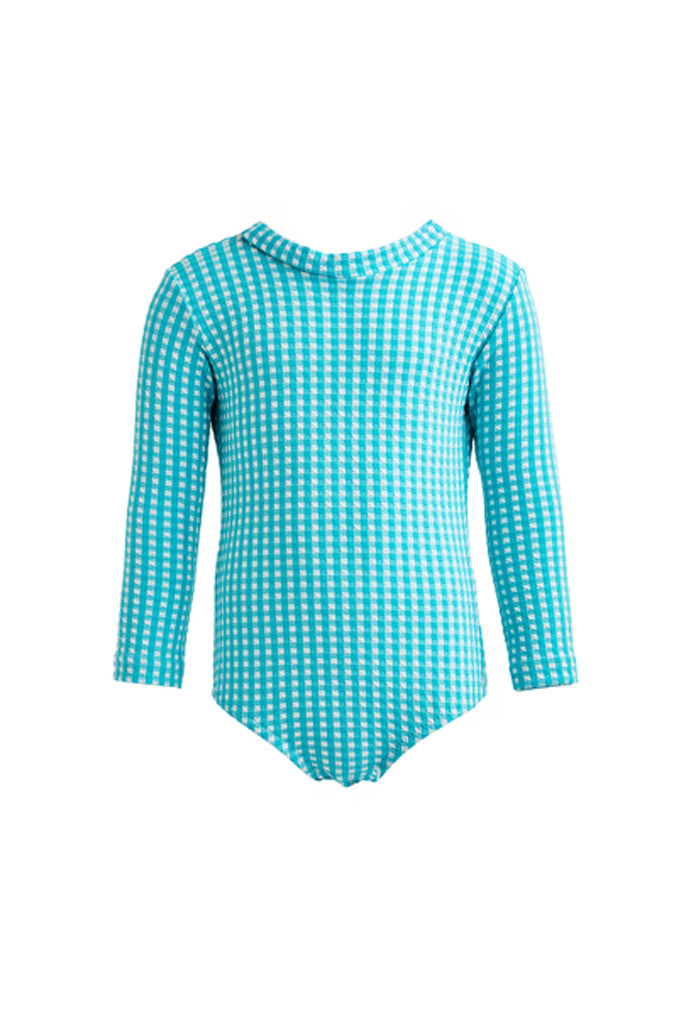Kids Kelia Long-Sleeve Onepiece | Turquoise Carreaux