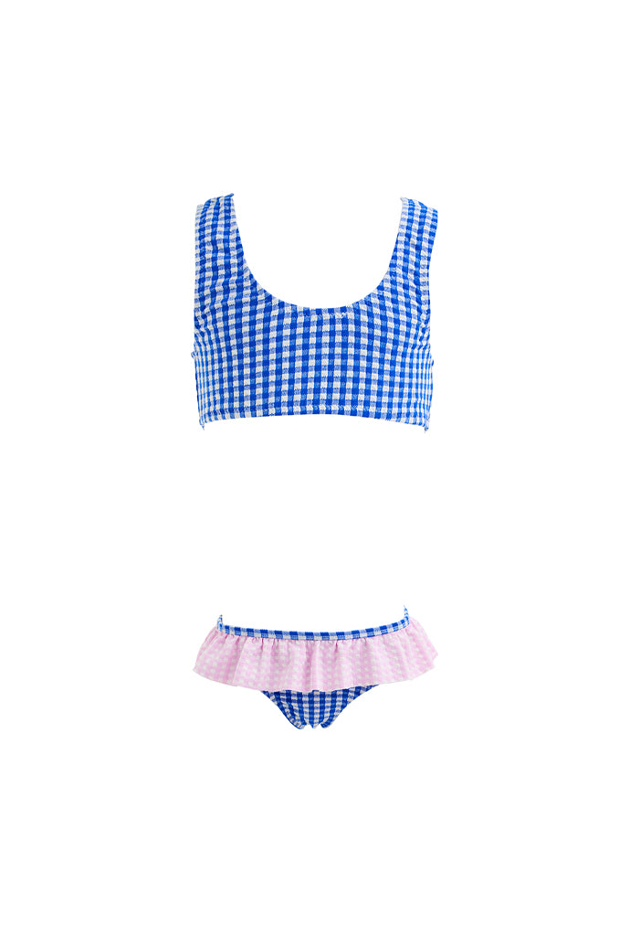 Kids Naty Bikini | Blue Pink Carreaux