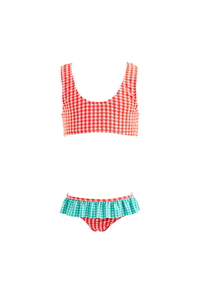 Kids Naty Bikini | Orange Turquoise  Carreaux