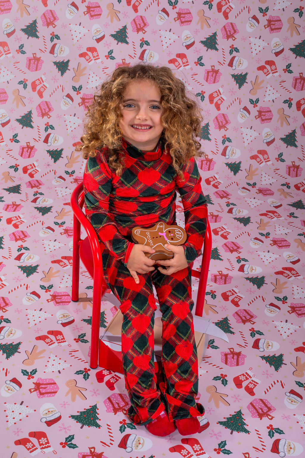 Girls Flared Leggings Tartan Hearts