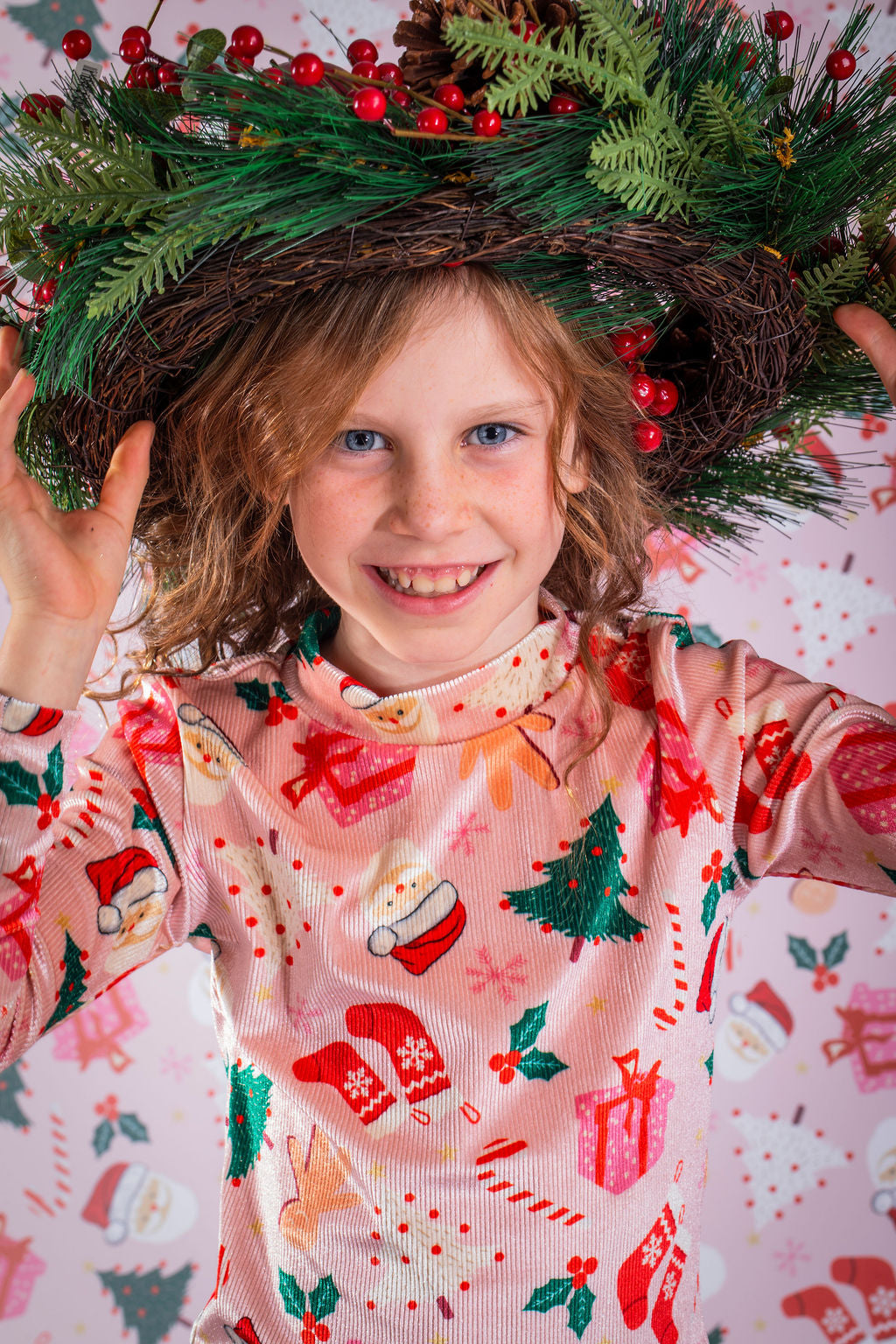 Girls Turtleneck Santa Top