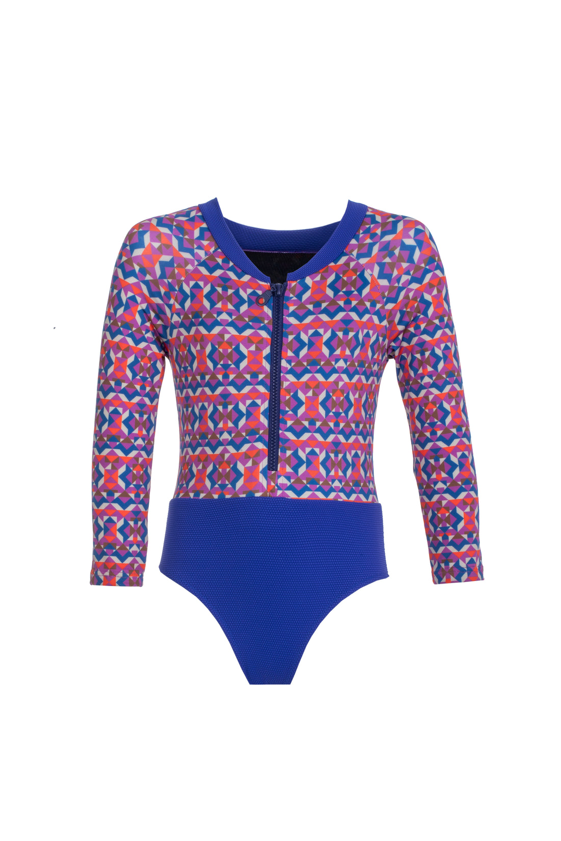 Kids Erica Long-Sleeve Zip Onepiece | Geo Purple -  Blue Picque