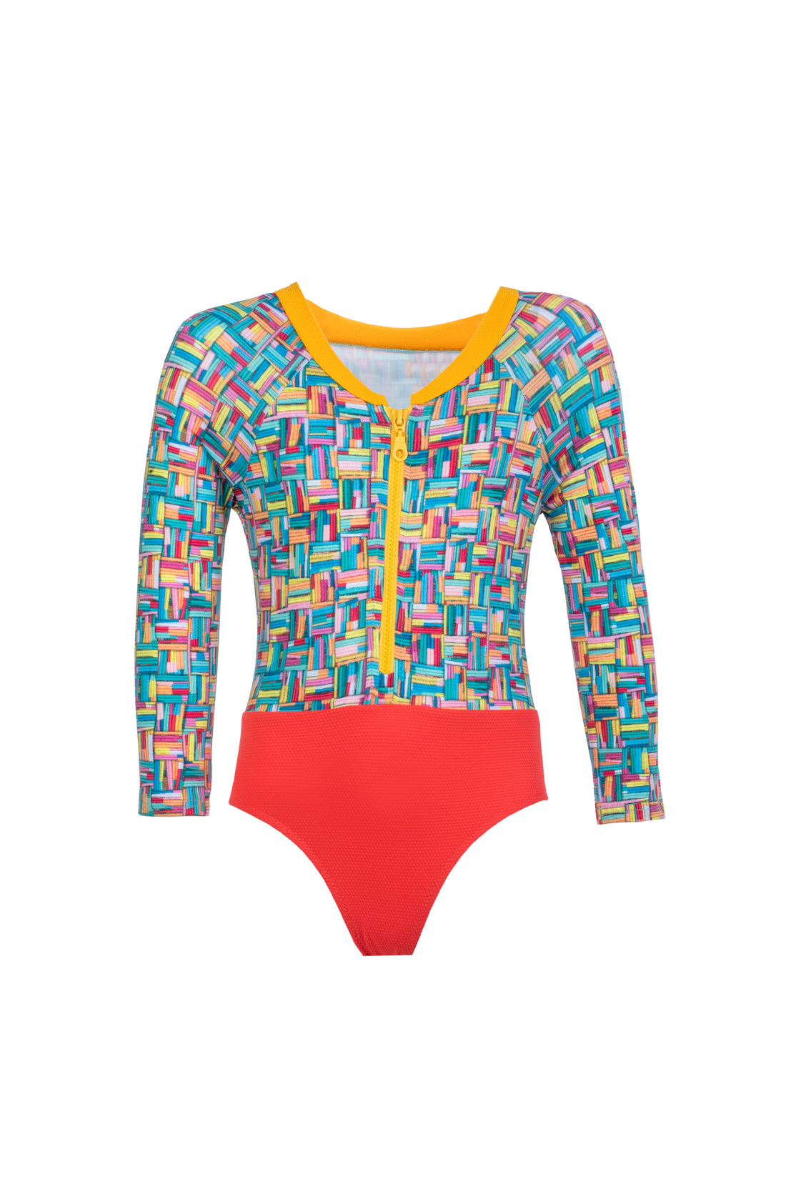 Kids Erica Long-Sleeve Zip Onepiece | Rope -  Red & Yellow Picque