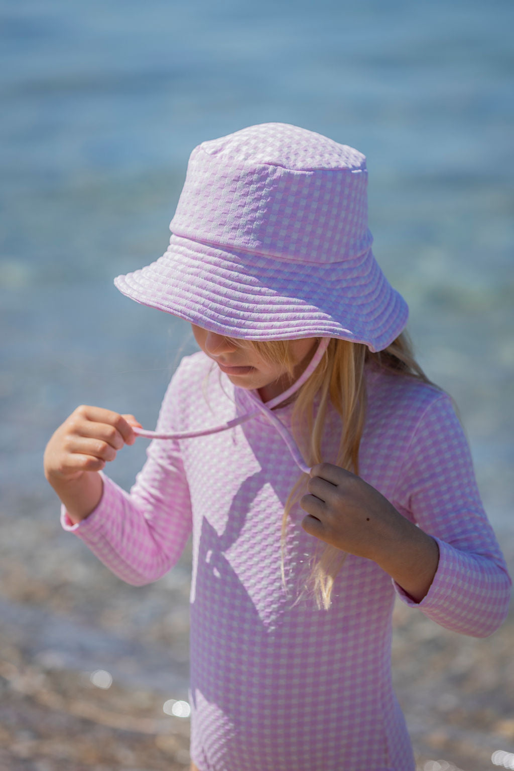 Kids Kelia Long-Sleeve Onepiece | Pink Carreaux