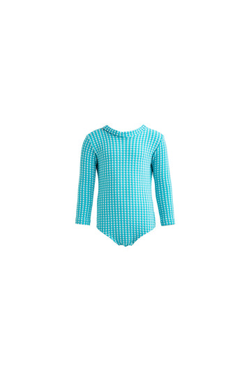 Kids Kelia Long-Sleeve Onepiece | Turquoise Carreaux