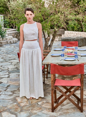 White Linen Maxi Pleated Skirt