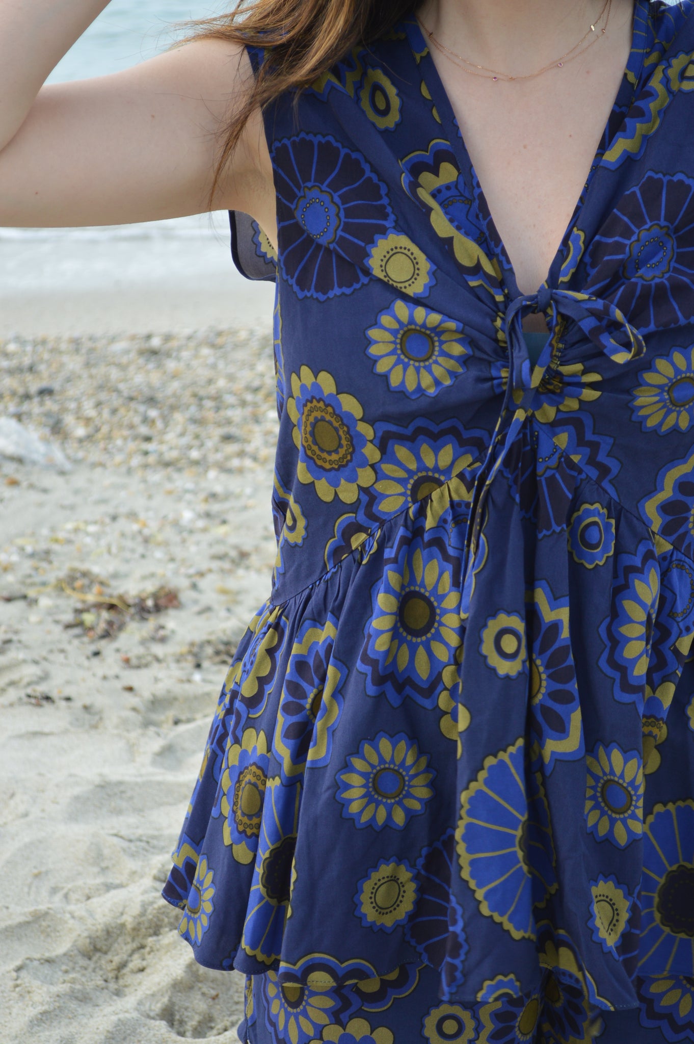 Sleeveless Ruffled Top | Navy Floral