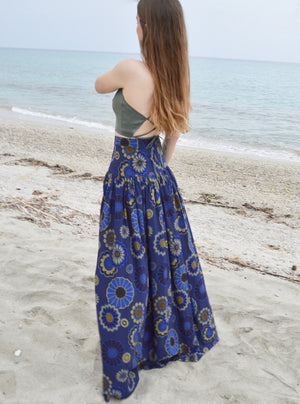 Maxi Pleated Skirt | Navy Floral