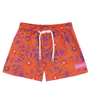 Kids Swim Shorts | Floral Orange