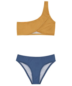 Kids One-Shoulder Bikini | Blue-Gold