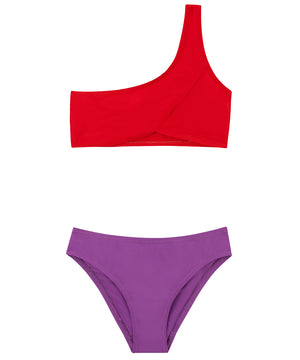 Kids One-Shoulder Bikini | Red-Purple