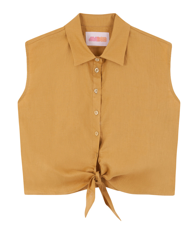 Linen Knotted Shirt | Mustard