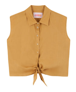 Linen Knotted Shirt | Mustard