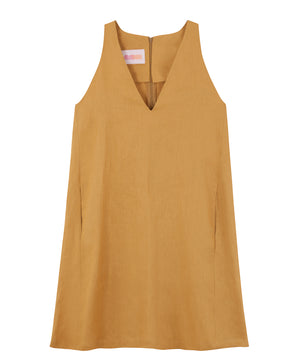 V-Neck Linen Dress | Mustard