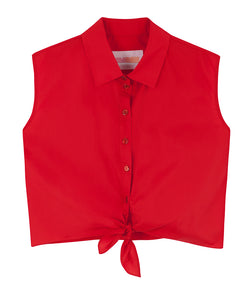 Cotton Knotted Shirt | Red