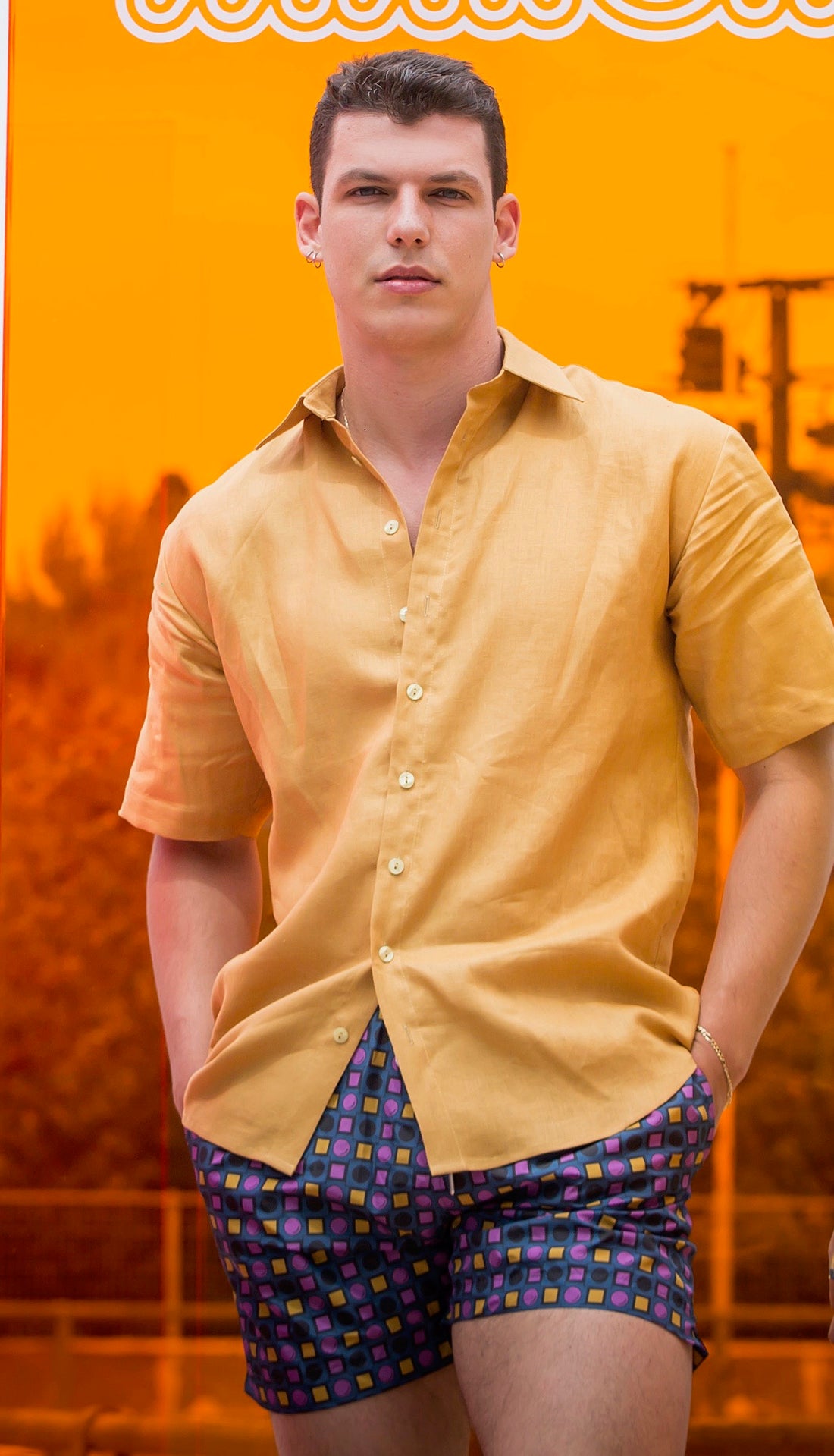 Men's Print Cotton Shirt | Geo Purple